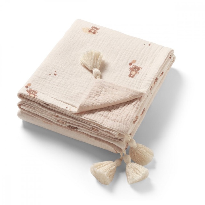 Paturica din muselina premium pentru bebelusi Babyono Crem, 75x100 cm, bumbac natural 4 straturi, model delicat