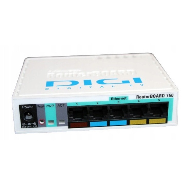Router MikroTik RB750, 5 porturi Ethernet, PoE, 113x89x28mm
