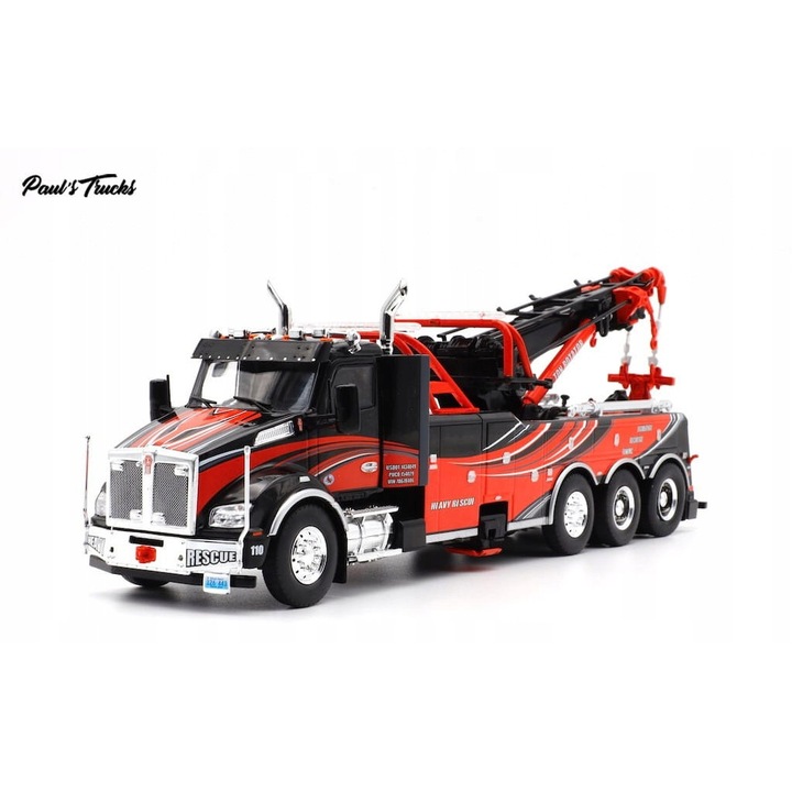 Modell fém Kenworth T880 Wrecker IXO 2018 fekete 1:43 talppal és vitrinnel