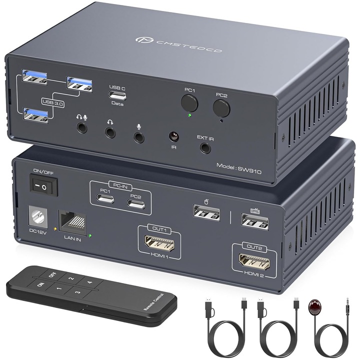 KVM dokkolóállomás USB-C 2 PC 2 HDMI 4K120Hz monitorhoz