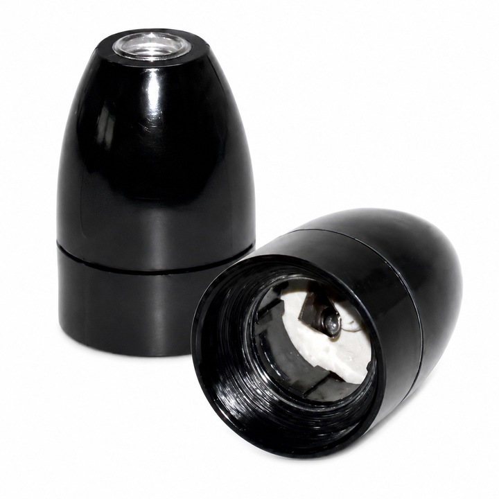 Dulie E27 din Ebonita cu Miez Ceramic si Contacte din Alama, 230V, Putere Maxima 150W, Rezistenta la Temperatura, pentru Corpuri de Iluminat, Lampi, Lustre si Uz Industrial, Dalimag