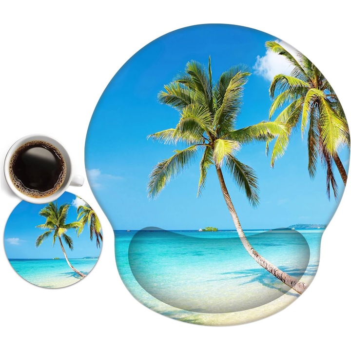 Mouse Pad Ergonomic cu Gel si Suport pentru Incheietura - Design Plaja
