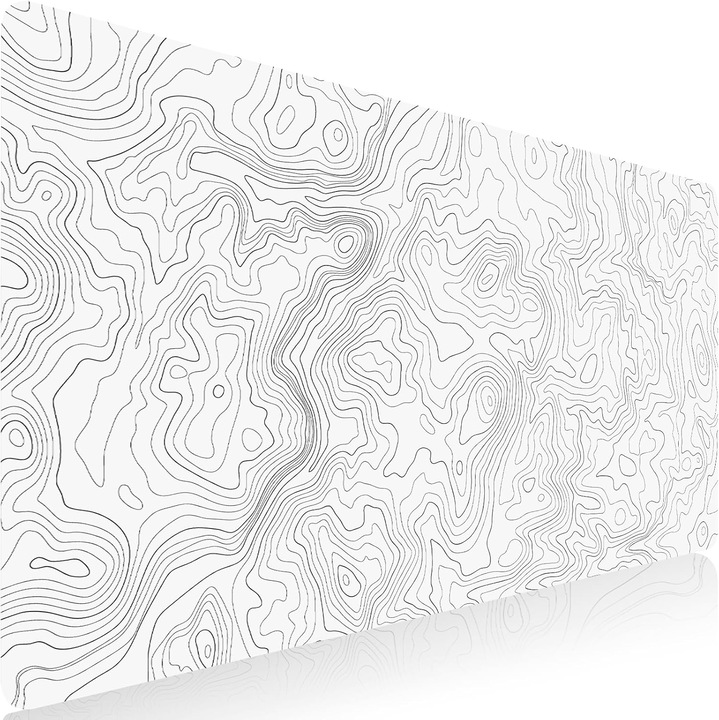 Mousepad Gaming Alb Mare, 1200x600mm, Design Topografic, Margini Dublu Cusute