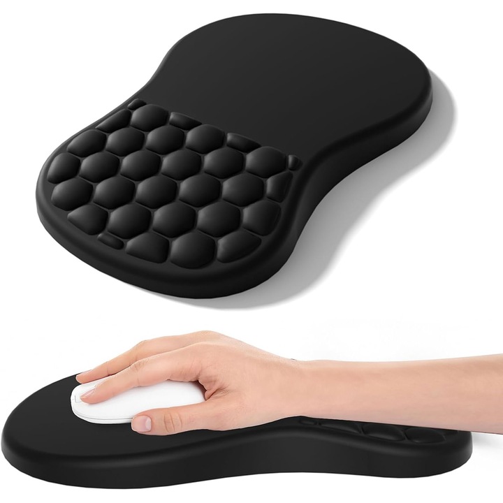 Mousepad Ergonomic cu Suport pentru Incheietura, Spuma cu Memorie, Negru