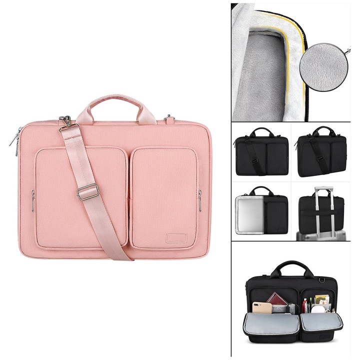 Geanta laptop 15.6 inch, roz, impermeabila, 40x30x3cm
