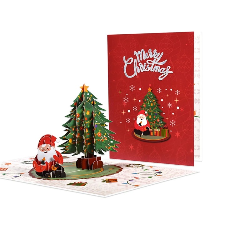 YANYXR 3D Karácsonyi Üdvözlőlap, öregember és fenyőfa design, 15x20cm szett