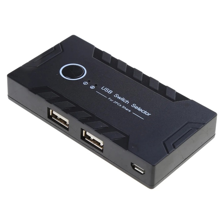 YANYXR USB 2.0 kapcsoló, 2 bemenet 4 kimenet, fekete, 118x56x16mm