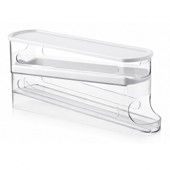 Organizator Oua pentru Frigider, Cutie Depozitare Oua din Plastic, Reutilizabila, Alb Transparent, 33 x 8.5 x 14.1 cm