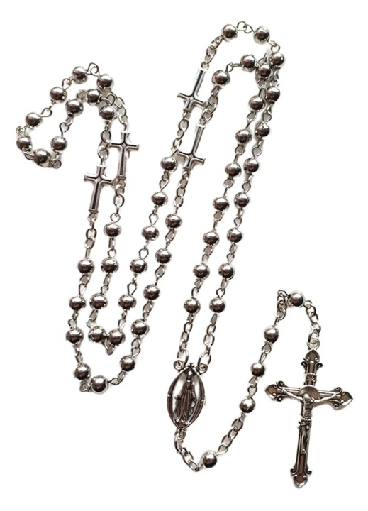 Colier rozariu YANYXR crucifix metalic 6mm unisex