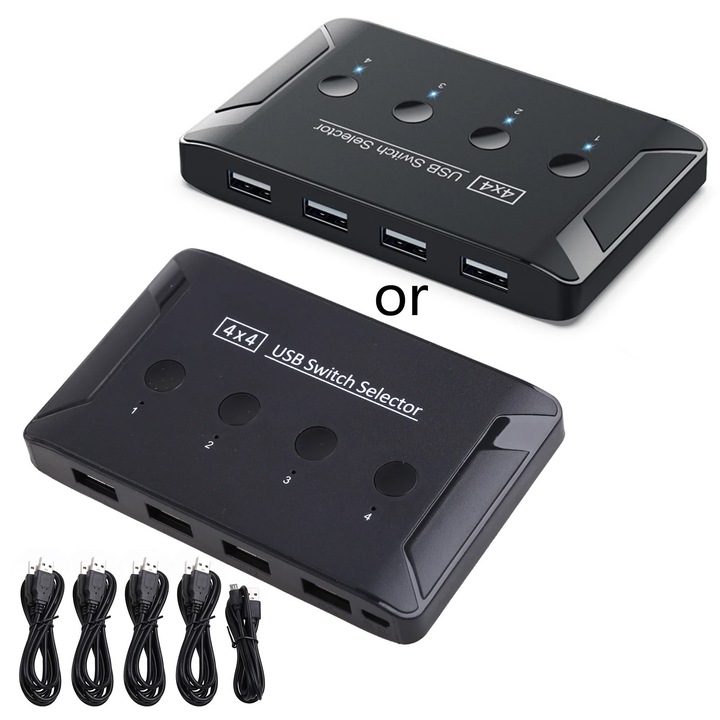 YANYXR USB 2.0 Kapcsoló 4x4, 5Gbps, fekete, 1.5m
