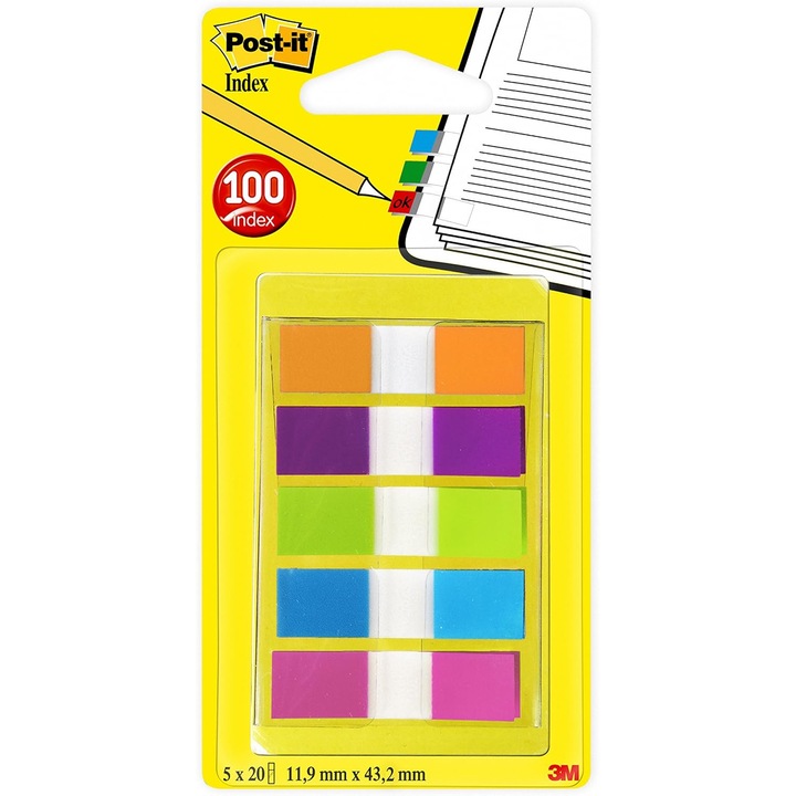 Post-it 683-5CB2 Mini Autocolante Index, 5 Culori, 100 Bucati