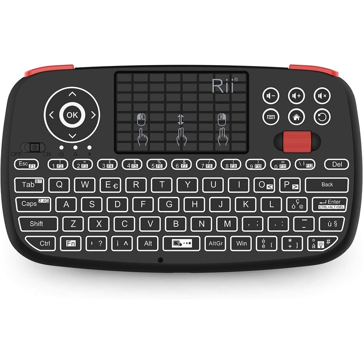 Мини безжична Bluetooth клавиатура Rii i4, осветена, тъчпад, италианско оформление