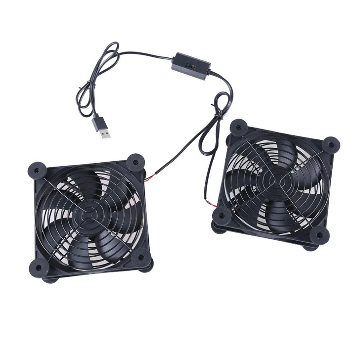 YANYXR dupla USB ventilátor 120x120x45mm, 3 sebesség, fém