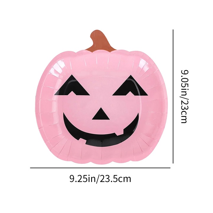 YANYXR BCS2900048 papírtányér, tök modell Halloweenre, rózsaszín, 23.5 x 23 x 2 cm, 1 db
