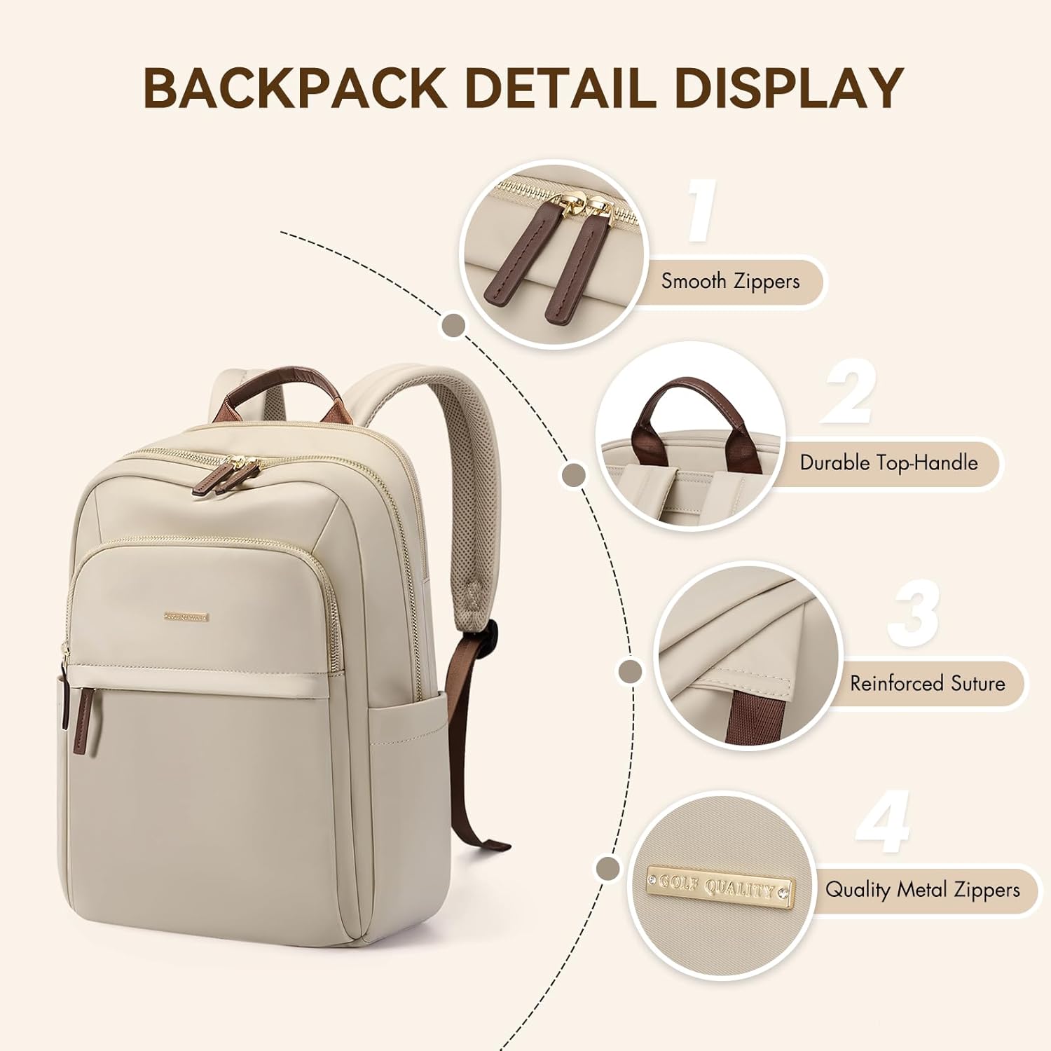Rucsac Dama Elegant, 14 Inch, Compartiment Laptop, Calatorie, Universitate, Culoare Caise