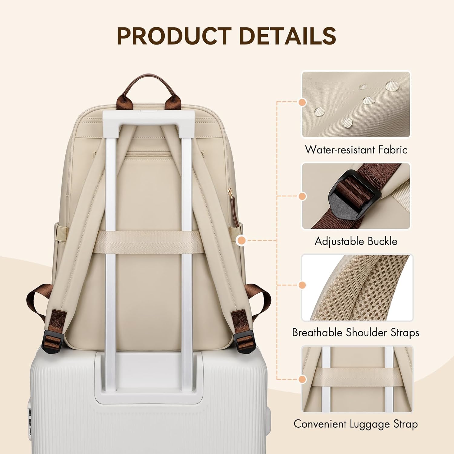 Rucsac Dama Elegant, 14 Inch, Compartiment Laptop, Calatorie, Universitate, Culoare Caise