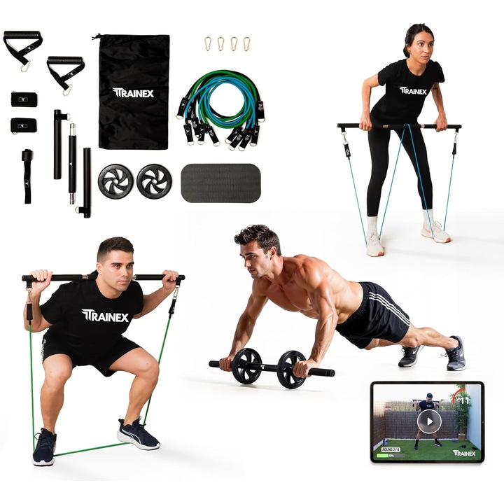 Fitness Gumiszalag rúddal - 100kg ellenállás, természetes latex
