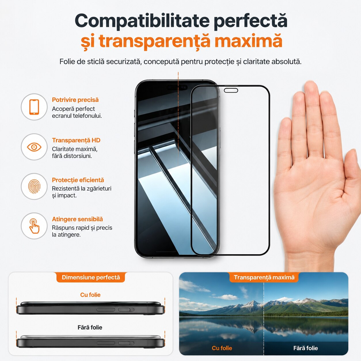 Folie sticla calita privacy cu cutie de instalare fara praf, rezistenta la socuri tip Corning, pozitionare automata, instalare simpla in 3 pasi, anti-privire laterala compatibila cu iPhone 14pro