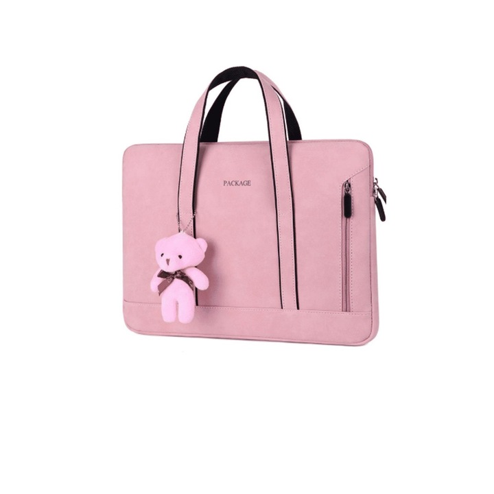 Rucsac laptop multifunctional roz urs 30x45cm impermeabil ecologic