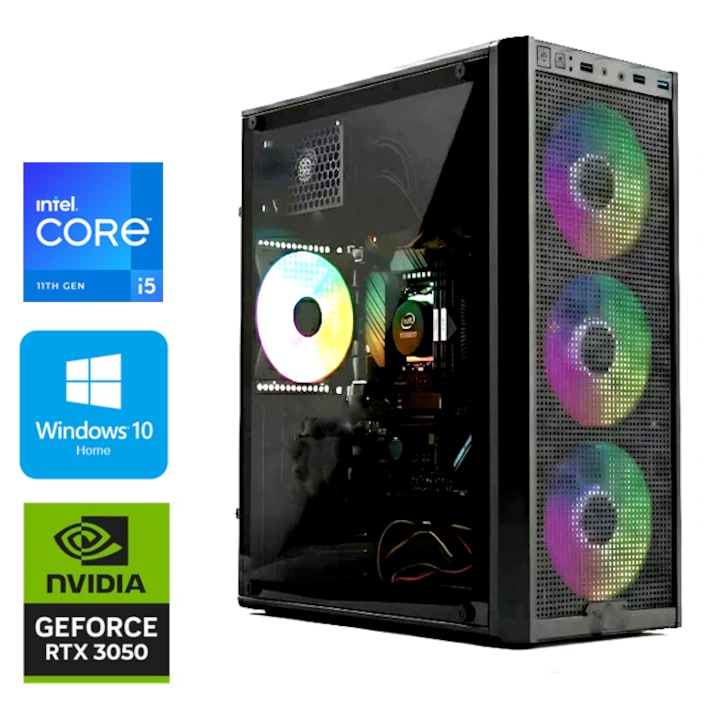 Desktop PC Aqirys Bellatrix Intel Core i3-12100F pana la 4.3 Ghz, 16 GB RAM, ssd m.2 NVME 1 TB, placa video dedicata Nvidia K620 2 GB cu 128 bit cu DVI, Display Port, HDMI si VGA, carcasa gaming RGB