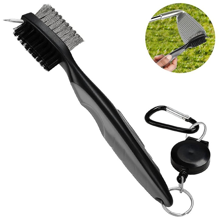 Perie dubla pentru golf, curatare, extensibila, gri-rosu-albastru, 19cm