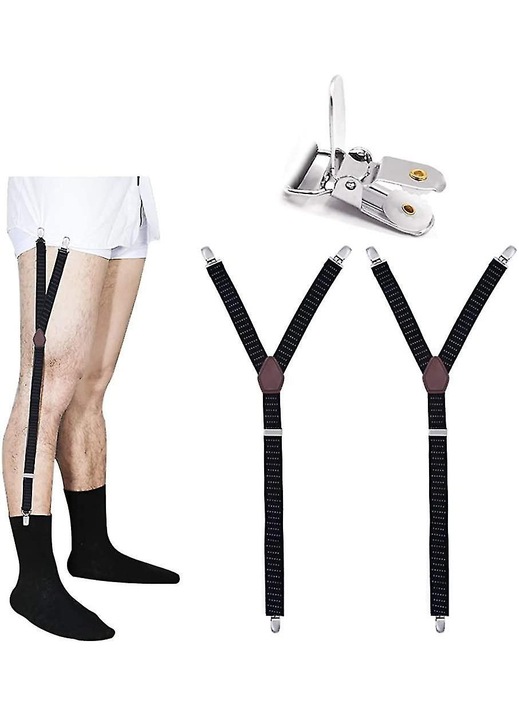 Bretele pentru camasa barbati, elastic ajustabil, clipsuri antiderapante, negru