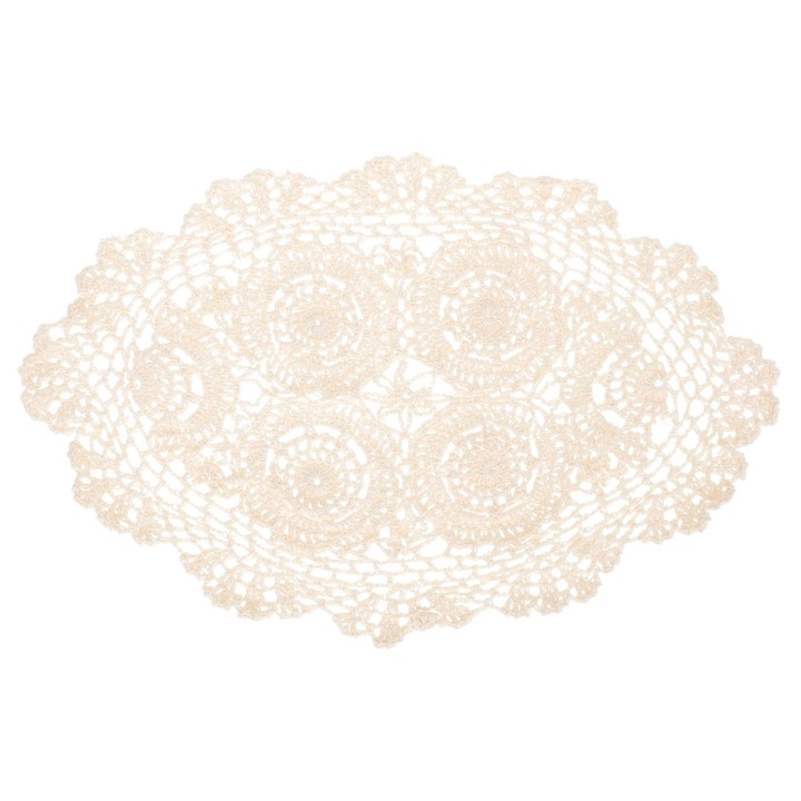 Asztalterítő, 42x27x0.3cm, világossárga, textil anyag, kézzel készített