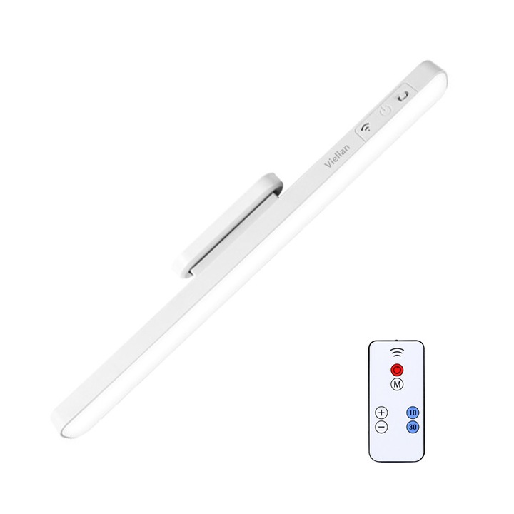 Lampa LED Wireless VIELLAN, 3 режима на светлина, топла, студена и неутрална, плавно регулиране на яркостта, без трептене, магнитна стойка, тъч контрол и дистанционно управление, USB зареждане, 36см, бял