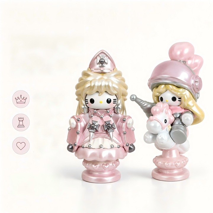 Комплект от 2 фигурки Hello Kitty Sanrio на тема шах, лъскави перлени PVC фигурки Рицар и Кралица, декорация за момичешка стая, подарък за момиченце, колекция kawaii играчки