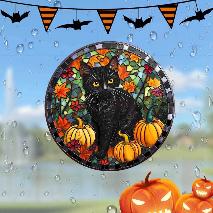 YANYXR Halloween ablakfólia varjú, macska, koponya mintákkal, többszínű, 30x45cm