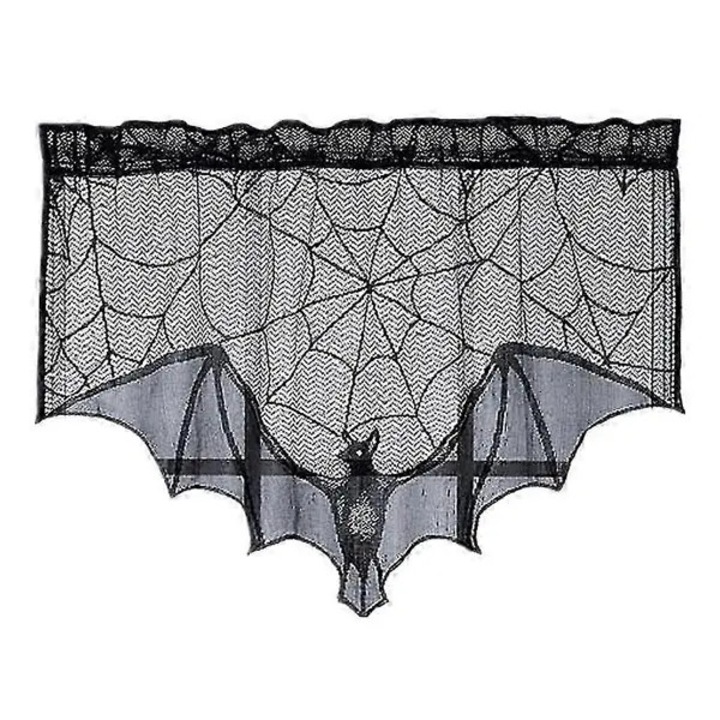 Halloween asztali futó ISINI-CJ-K0497-260826-3133, poliészter csipkével és denevér motívummal, fekete, 58 x 91 cm