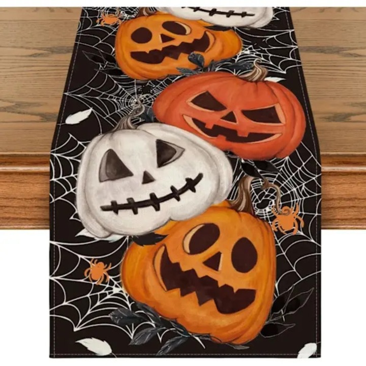 Asztali futó, poliészter, Halloween dekoráció tökökkel és pókhálókkal, többszínű, 13 x 72 in (33 x 183 cm)
