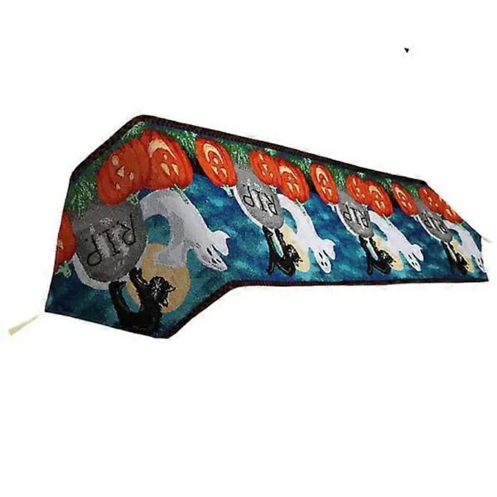 ISINI-CJ-K0497-260826-3302 asztali futó, pamut és len, Halloween mintás (tökök és szellemek), többszínű, 33 x 180 cm