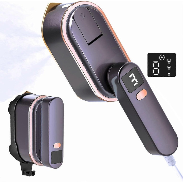 Fier de calcat si aburitor portabil 2 in 1, 150ml, 3 trepte abur, ecran LCD, compact