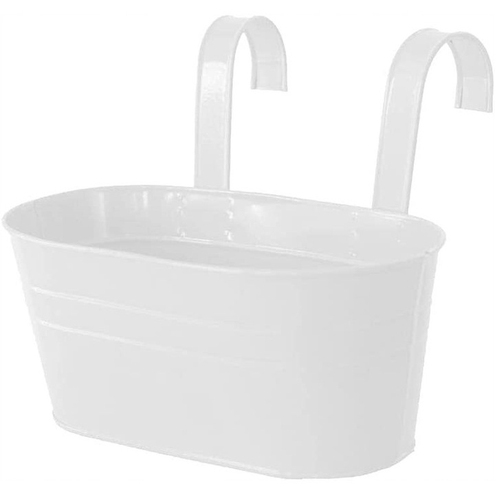 Ghiveci metalic oval 27 cm, crem, cu agatare
