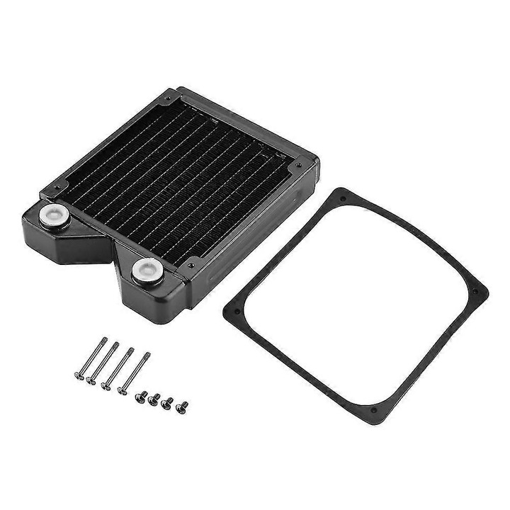Radiator racire apa PC, cupru si otel inoxidabil, negru mat, 120x119x27mm