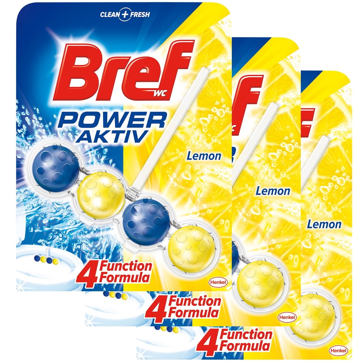 Pachet 3 x Odorizant toaleta Bref Power Aktiv Lemon, 50 g