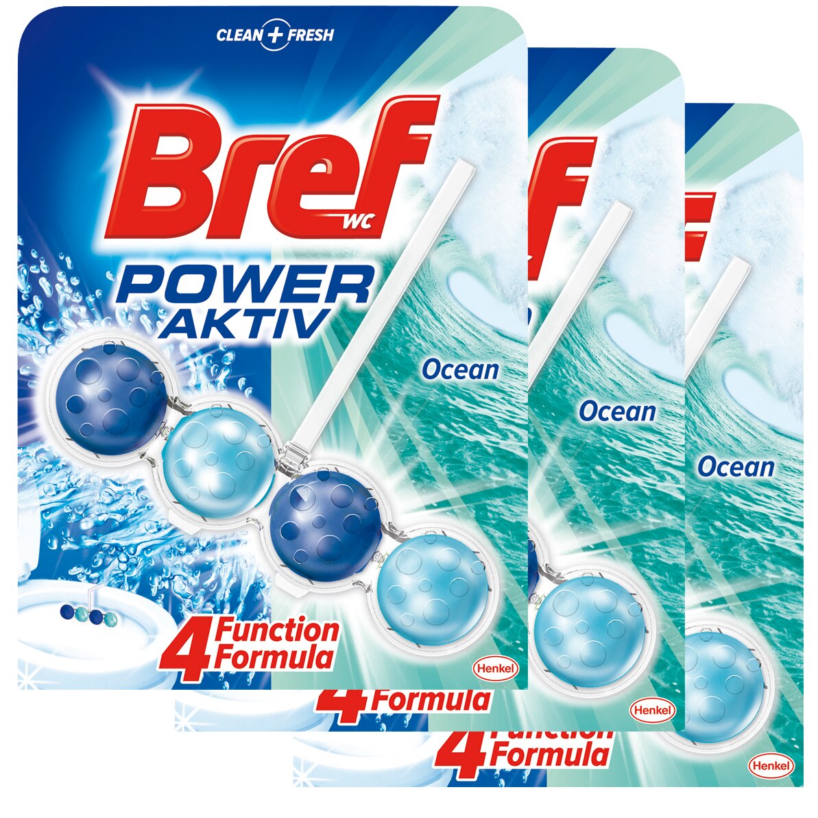 Pachet 3 x Odorizant toaleta Bref Power Aktiv Ocean, 50 g