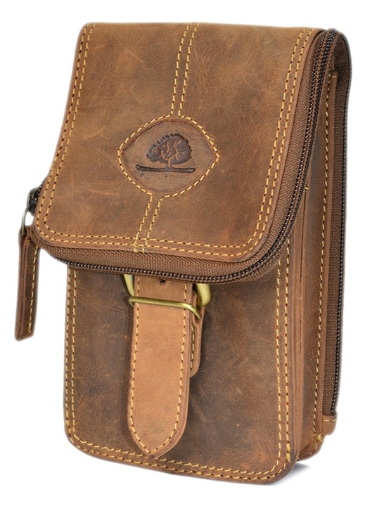 Borseta unisex piele naturala maro antichizat 10 x 17.5 x 7 cm, Vntage, Greenburry