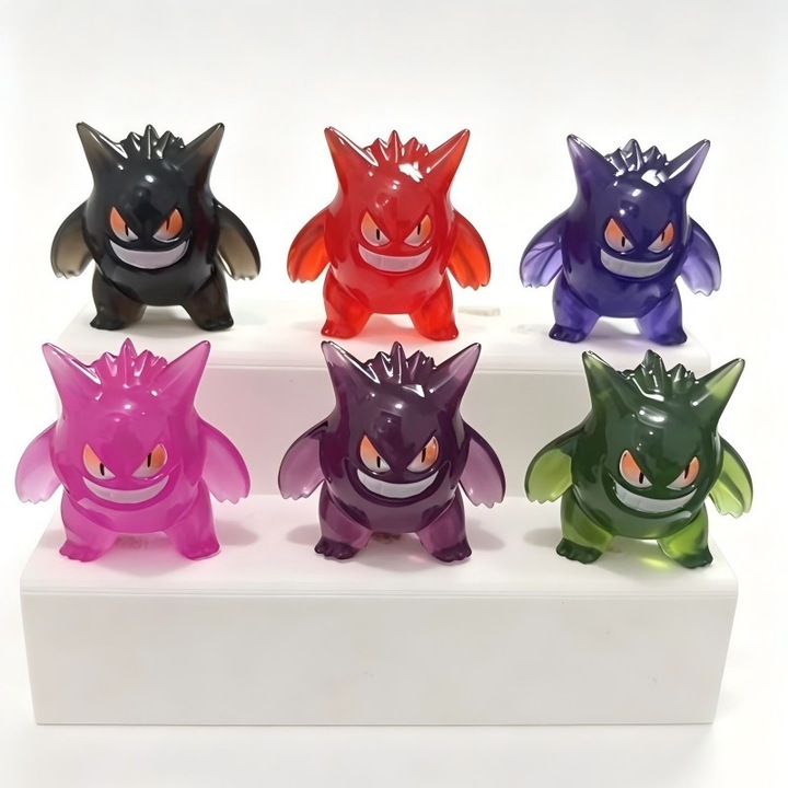 Комплект от 6 прозрачни PVC фигурки Gengar Pokémon, колекционерски играчки Pokémon, декорация за торта за рожден ден, подарък за момче фен на Pokémon