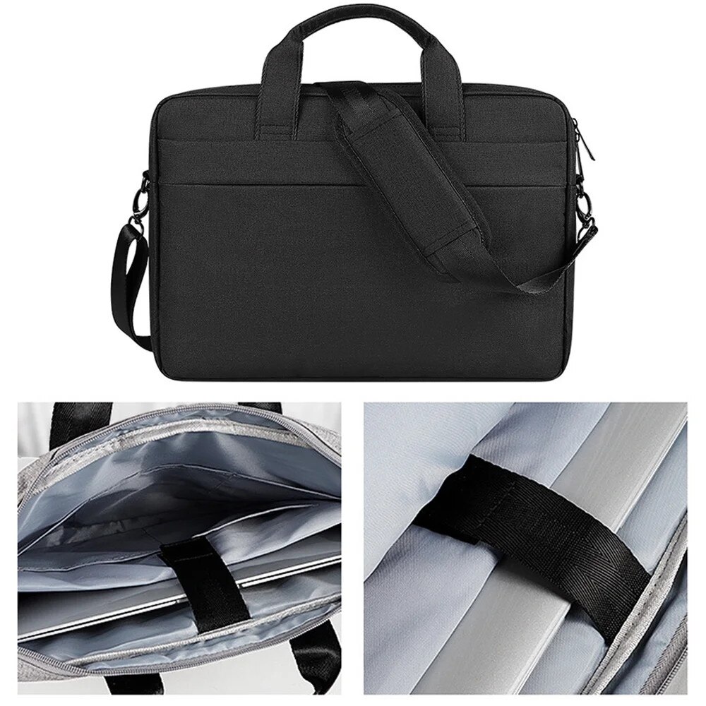 YANYXR, geanta laptop din nylon captusita cu curea de umar, banda pentru trolley si buzunare multiple, BCS3230628, negru, 13.3 inch