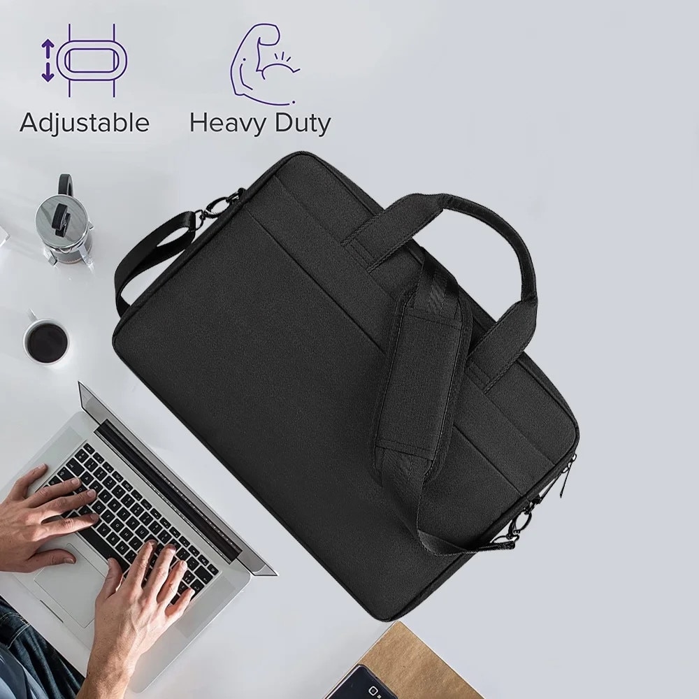 YANYXR, geanta laptop din nylon captusita cu curea de umar, banda pentru trolley si buzunare multiple, BCS3230628, negru, 13.3 inch
