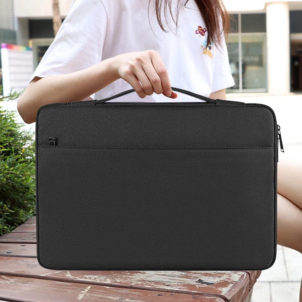 Yanyxr, geanta pentru laptop din nylon canvas, rezistenta la apa, cu captuseala anti-soc si buzunar frontal, BCS3230547, negru, 14.1–15.4 inch