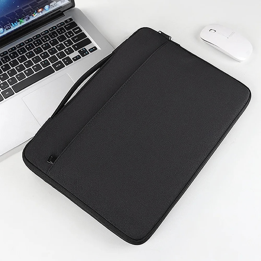 Yanyxr, geanta pentru laptop din nylon canvas, rezistenta la apa, cu captuseala anti-soc si buzunar frontal, BCS3230547, negru, 14.1–15.4 inch