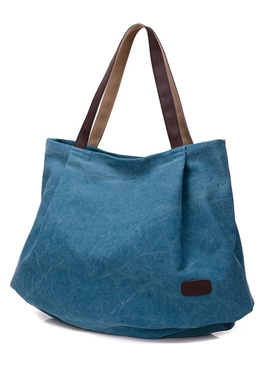 YANYXR, geanta tote din canvas pentru femei cu manere contrastante maro, model BCS3183880, albastru petrol