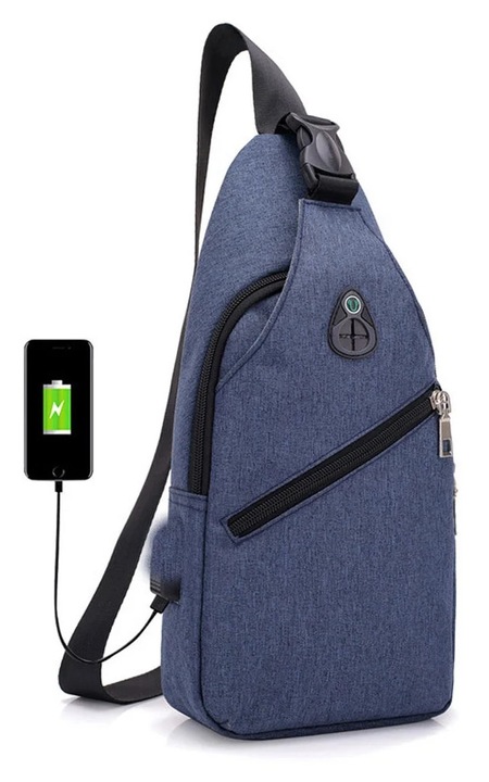 Rucsac sling YANYXR albastru 33x17x9cm multifunctional USB