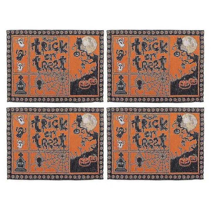 4 db Halloween asztali futó szett, ISINI-CJ-K0497-260826-3803, festett szövött pamut-poliészter, narancs/fekete, 45 x 33 cm