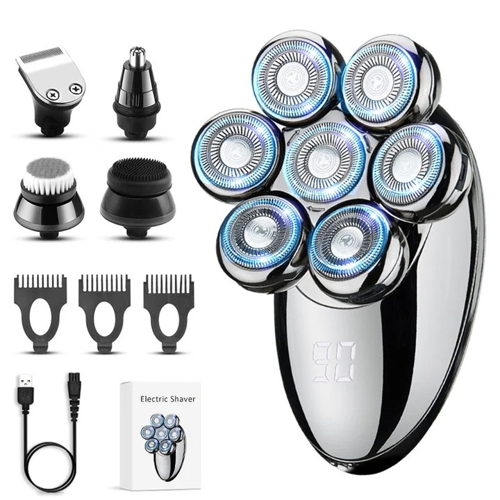 YANYXR 5in1 elektromos borotva, forgó, vízálló, fekete, 7D, 90 perc üzemidő