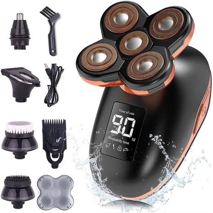 YANYXR 5 az 1-ben elektromos borotva, 5 lebegő penge, LED, USB, fekete