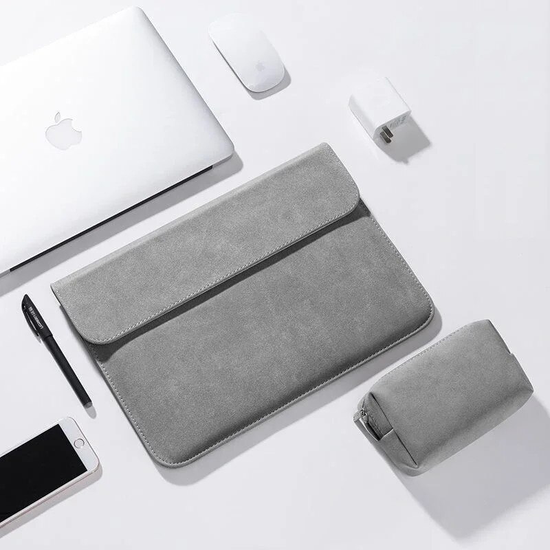 Husa laptop YANYXR 13-14.2 inch, piele PU, gri inchis, rezistenta la socuri si apa